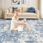 9x12 Area Rug Living Room Rugs - Washable Neutral Modern Abstract Soft Thin Rug Indoor Floor No Slip Rug Carpet for Bedroom Under Dining Table Home Office Decor - Blue White