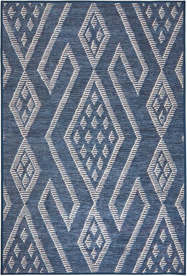 Dash & Albert Guthrie Navy Machine Washable Rug, Runner-2.5 X 8 Feet, Blue Geometric Pattern