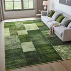 Tepook Modern Area Rug for Living Room, 6x9 Geometric Large Rugs for Bedroom, Washable Patchwork Rug Indoor Non-Slip Throw Carpets for Dining Room Office Farmhouse Home Decor, Green