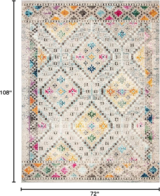 SAFAVIEH Madison Collection Area Rug - 6' x 9', Grey & Yellow, Boho Diamond Distressed Design, Non-Shedding & Easy Care, Ideal for High Traffic Areas in Living Room, Bedroom (MAD418F)