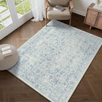 Blue Area Rug 4x5 Office Entryway Rug Machine Washable Kitchen Vintage Distressed Non Slip Carpet Indoor Retro Floral Accent Throw Door Mat for Bathroom Bedroom Dining Living Room