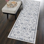 vivorug Runner Rug 2x10 Machine Washable Rug with Non-Slip Backing, Ideal for Kitchen Hallway Entryway Laundry Room - Vintage, Durable, Easy Clean, Low Pile Carpet Runner, Ivory/Blue