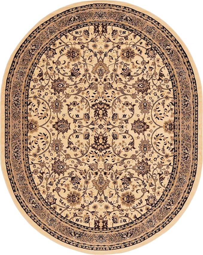 Unique Loom Sialk Hill Collection Area Rug - Washington (7' 10" x 10' Oval Ivory/Black)