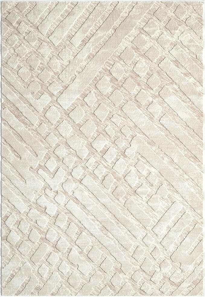 Abani Terra Cream Area Rug for Living Room, Bedroom - Rustic Modern Pattern - 2' x 3' - Durable & Easy to Clean