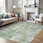 Area Rug 6x9 Abstract Rugs for Living Room 6 x 9 Washable Rugs Green Non Slip Low Pile Rugs for Bedroom Dining Room Foldable Thin