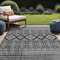 Beverly Rug Waikiki Boho Indoor Outdoor Rug 10x14, Washable Outside Carpet for Patio, Deck, Porch, Bohemian Area Rug, Farmhouse Rugs, Aztec Tribal Rug, Black and White