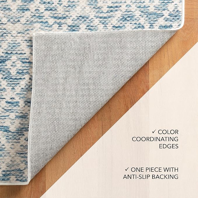 Dash and Albert Melange Diamond Machine Washable Area Rug - 6' x 9' Blue - Diamond Accent Rug - Anti-Slip Backing, Lightweight, Machine Washable, High Traffic Areas Kitchen, Mudroom, Laundry Room
