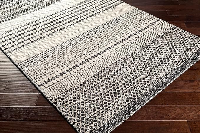 Mark&Day Wool Rugs, 9x12 Tervoort Global Black Area Rug, Blue Beige Carpet for Living Room, Bedroom or Kitchen (8'10" x 12')