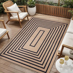 Tangsoo Easy Jute Area Rug 4x6 Washable Rug for Indoor Outdoor Patio,Non-Slip Black Geometric Indoor Outdoor Carpet,Boho Farmhouse Throw Mat for Front Porch Bedroom Living Room Foyer Balcony