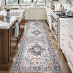 Tangsoo 3x10 Runner Rug for Hallway Long Washable Hallway Runner Rugs, Non Slip Vintage Soft Low Pile Rug Runner, Indoor Oriental 10ft Carpet Runners for Living Room Kitchen Bedroom Blue/Orange