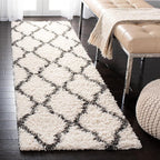 SAFAVIEH Dallas Shag Collection Runner Rug - 2'3" x 12', Ivory & Dark Grey, Trellis Design, Non-Shedding & Easy Care, 1.5-inch Thick Ideal for High Traffic Areas in Living Room, Bedroom (SGD257H)