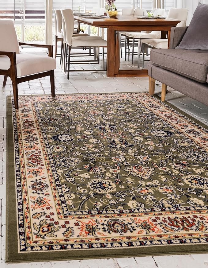 Unique Loom Sialk Hill Collection Area Rug - Washington (6' 1" x 9' Rectangle Green/Hunter Green)