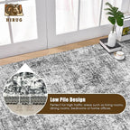Washable Area Rug 4' x 6' Vintage Traditional Persian Mat - Foldable Distressed Non-Slip Machine Washable Carpet for Living Room Bedroom Kitchen Home Decor - Graphite and Mist
