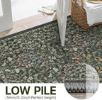 Bavni 8x10 Area Rugs for Living Room, Floral Rug Machine Washable Non Slip, Vintage Boho Forest Carpet, Soft Low Pile Thin Lightweight Rugs for Bedroom, Farmhouse, Dining Room Office, Emerald Green