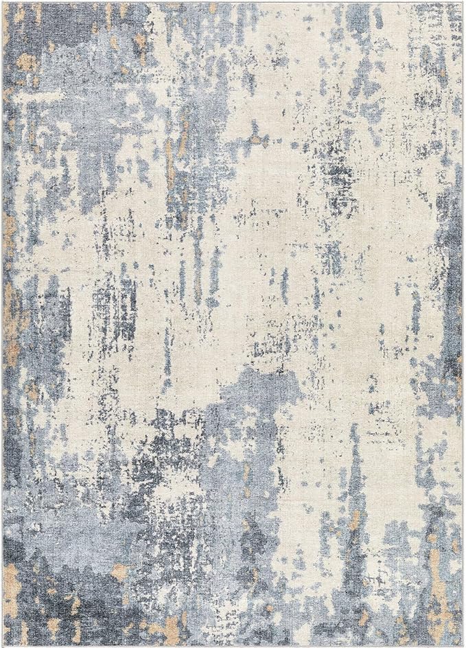 7x9 Area Rug Living Room Rugs - Washable Neutral Modern Abstract Soft Thin Rug Indoor Floor No Slip Rug Carpet for Bedroom Under Dining Table Home Office Decor - Blue/Light Brown