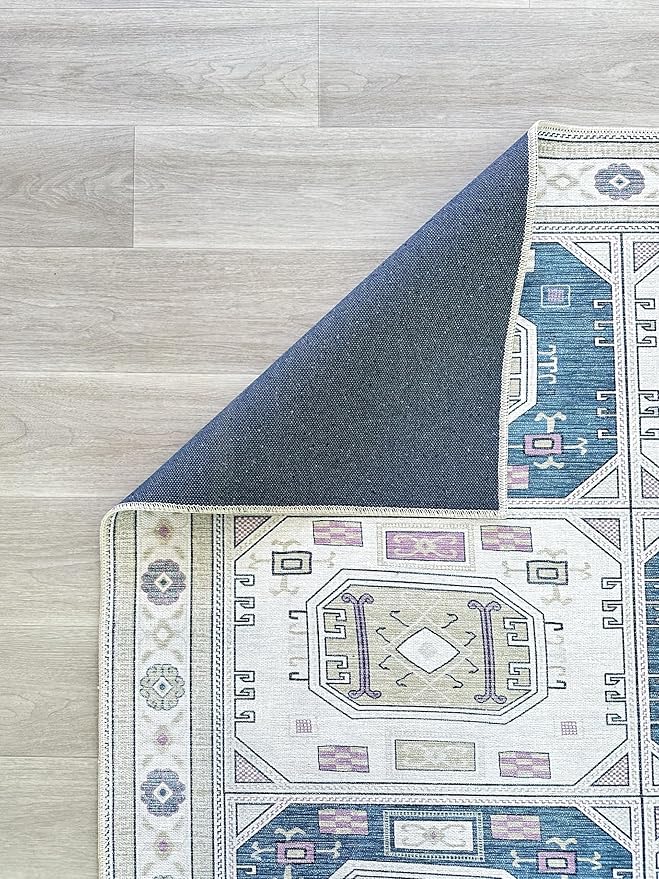 Fame Living Faded Oushak Rug, Turkish Vintage Floral Pastel Large Oversized Area Rugs for Living Room Dining Bedroom Kitchen Bathroom Nursery (848CrNv, 5' x 6'9")