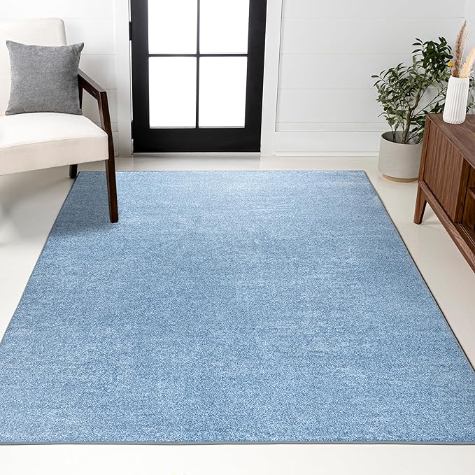 JONATHAN Y Haze Solid Low-Pile Classic Blue Indoor Area Rug 9x12, Coastal,Bohemian,Minimalist,Classic, Easy-Cleaning for Living Room,Bedroom,Kitchen,Pet Friendly,Non-Shedding (SEU100F-9)