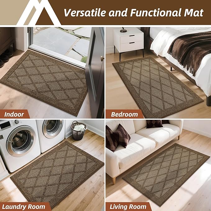 COSY HOMEER Non-Slip Door Mat 24"x36", Entryway Rugs Low Profile Absorbent Dirt Trapper Doormat for Front Entrance, Washable Polypropylene Entry Mat (Brown)