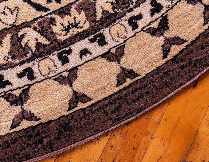 Unique Loom Taftan Collection Border Geometric Tribal Inspired Design Area Rug (8' 0 x 8' 0 Round, Brown/ Tan)
