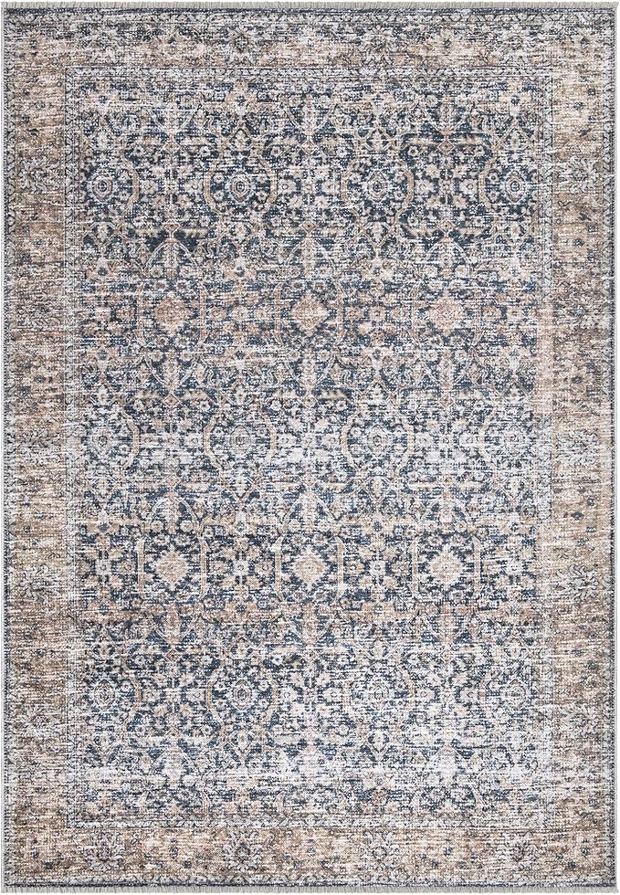 Bloom Rugs Caria Washable Non-Slip 4x6 Rug - Dark Blue/Tan Traditional Area Rug for Living Room, Bedroom, Dining Room, and Kitchen - Exact Size: 4' x 6'