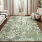 GENIMO 8x10 Area Rugs for Living Room, Machine Washable Rug Non Slip, Low Pile Ultra-Thin Lightweight Large Carpet, Abstract Modern Rugs for Bedroom, Dining Room, Office, Nursery, Olive Green