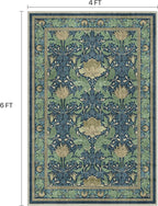 Bavni 4x6 Area Rugs, Floral Machine Washable Rugs for Living Room, Dinning Room, Bedroom, Non Slip Aesthetic Vintage Low Pile Durable Lightweight Farmhouse Rug, Tea Green/Blue