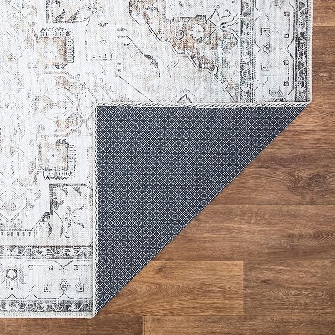 Bloom Rugs Washable Non-Slip 6' x 9' Rug - Brown/Beige/Charcoal Traditional Area Rug for Living Room, Bedroom, Dining Room, and Kitchen - Exact Size: 6' x 9'