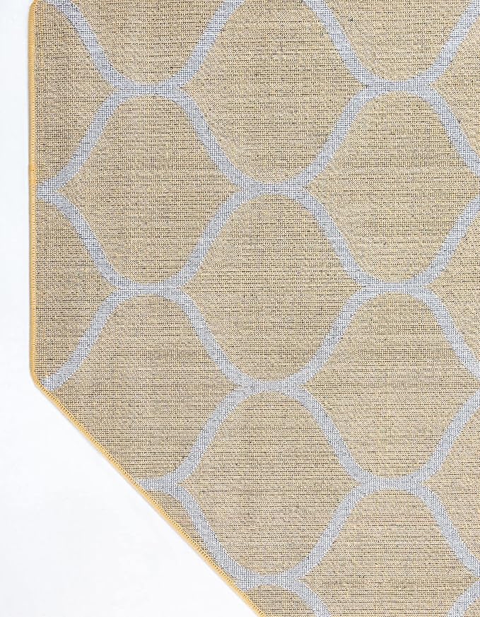 Rugs.com Lattice Frieze Collection Rug – 5' Octagon Yellow Medium Rug Perfect for Living Rooms, Kitchens, Entryways