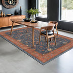 6x9 Dining Room Rugs for Under Table - Washable Area Rug for Living Room, Low Pile Non-Slip Rugs for Bedroom - Navy Blue & Terracotta Vintage Boho Eclectic Home Decor