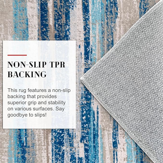 Modern Abstract 9x12 Large Machine Washable Living Room Rug Non-Slip Soft Bedroom Area Rug Blue Ultra Thin Print Faux Wool Carpet Throw Rugs for Nursery Playroom Dining Room Indoor Office