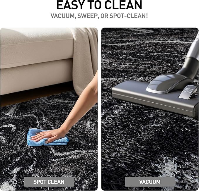 Rugshop Abstract Marble Shag Runner Rug Anthracite Dark Gray 2' 3" x 8' Perfect for Hallways, Kitchens, or Behind The Sofa