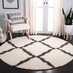 SAFAVIEH Dallas Shag Collection Area Rug - 8' Round, Ivory & Dark Grey, Trellis Design, Non-Shedding & Easy Care, 1.5-inch Thick Ideal for High Traffic Areas in Living Room, Bedroom (SGD257H)