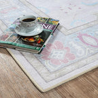Fame Living Pink Oushak Rug, Modern, Vintage, Turkish, Eclectic, Floral, Pastel, Washable, Area Rugs for Living Room, Dining, Bedroom, Office, Entryway, Foyer, Playroom, Nursery, 5'x6'9"