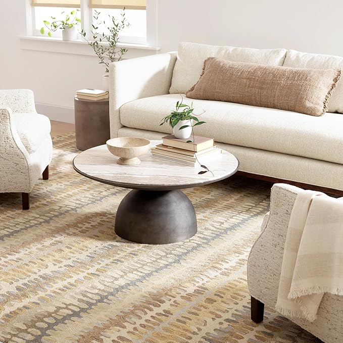 Dash and Albert Paint Chip Wool Area Rug - 5' x 8' Neutral Graphic Hand Micro Hooked Accent Rug - Durable, High Traffic Areas Hallway, Living Room, Stairs