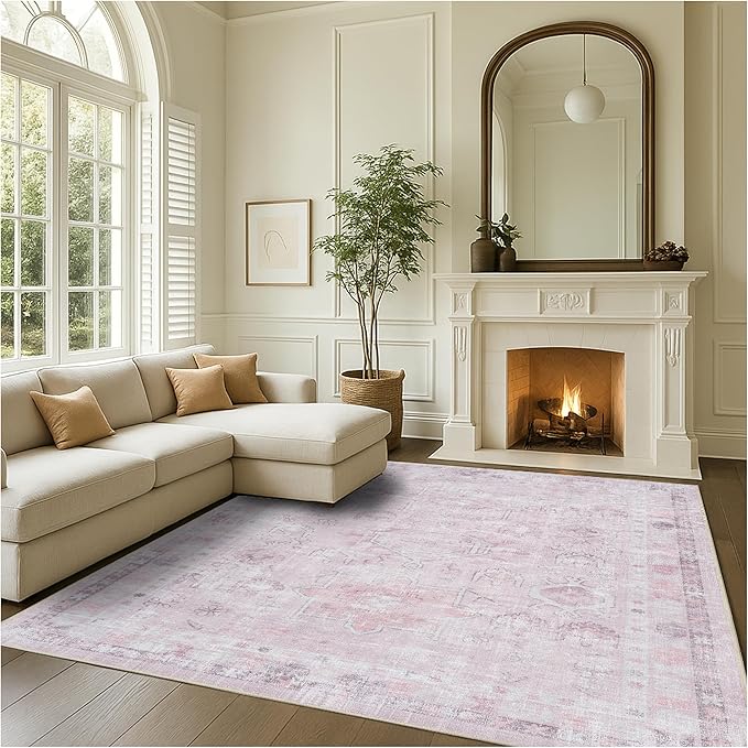 Fame Rugs Turkish Rug. Washable Vintage Oriental Antique Inspired Traditional Doormat Small Modern Area Rugs Luxury Entryway Entry Bedroom Bathroom Kitchen (412PP, 2'5 x 13'1)