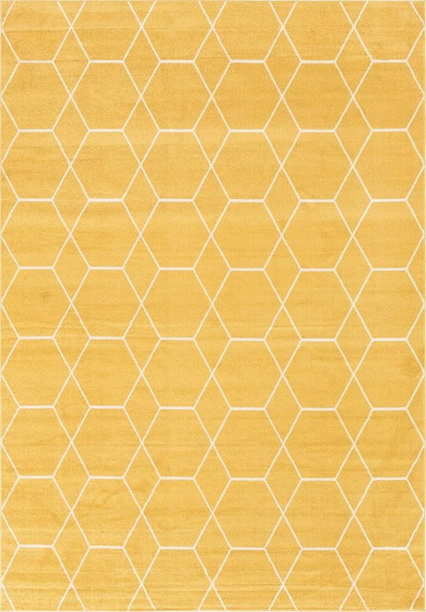 Unique Loom Trellis Frieze Collection Area Rug - Geometric (10' x 14' 1", Yellow/ Ivory)