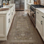 2x6 Brown Washable Vintage Runner Rug for Living Room Bedroom Non Slip Distressed Traditional Soft Runner Rug Low Pile Lightweight Floral Runner Kitchen Hallway Entrance