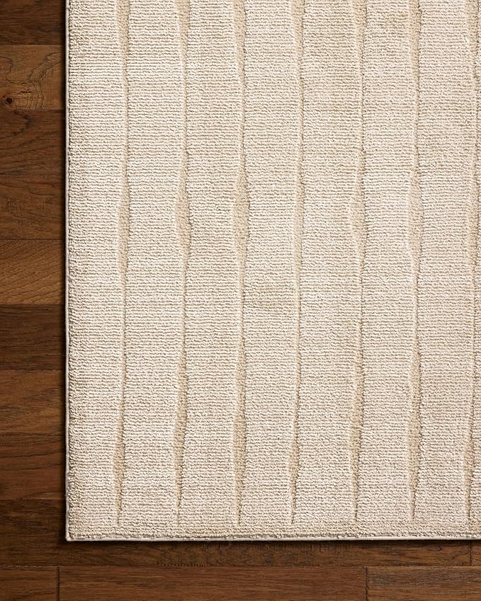 Loloi Chris Loves Julia Calvin Collection CLV-02 Ivory/Oatmeal 5'-3" x 7'-6" Area Rug Checkered Neutral Soft Living Room Bedroom Carpet