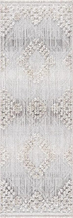 Hauteloom Poydras Farmhouse Living Room Bedroom Modern Moroccan Area Rug - Soft Shaggy High Low Carpet - High Pile - Bohemian, Boho - Gray, Beige, Cream - 9'2" x 12'