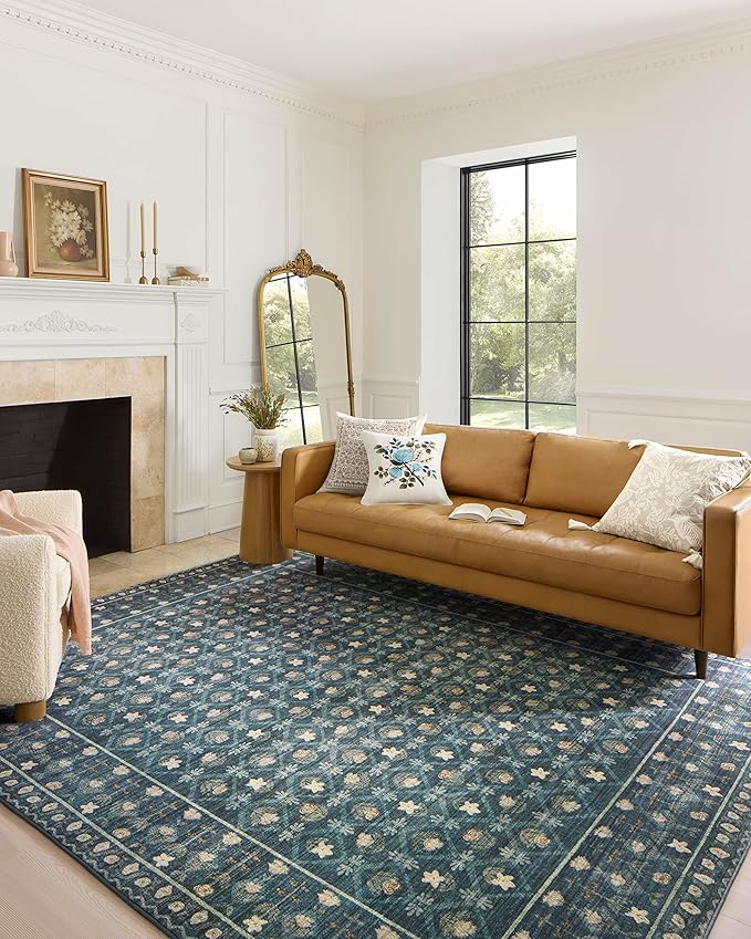 Loloi Rifle Paper Co. Eden Collection EDE-03 Lattice Indigo 2'-6" x 11'-6" Runner Rug feat. CloudPile™