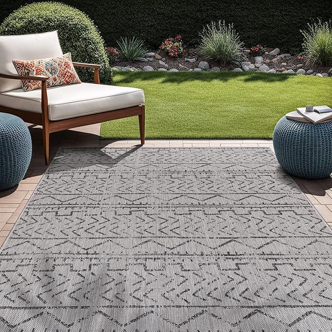 Beverly Rug Waikiki Indoor Outdoor Rug 5x7, Washable Outside Carpet for Patio, Deck, Porch, Trellis Area Rug, Water Resistant, Dark Grey - Light Grey