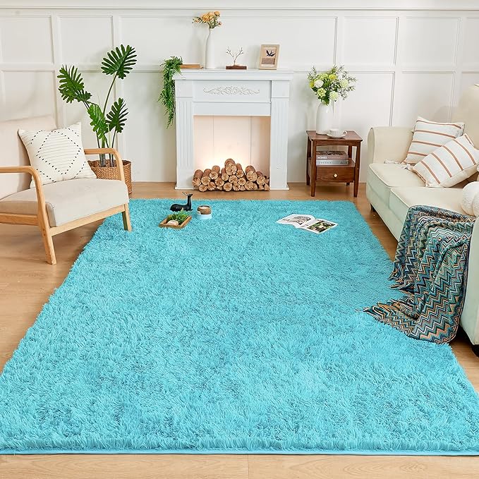 Andency Blue Soft Area Rugs for Living Room Bedroom, 5x8 Fluffy Shaggy Bedside Rug, Non-Slip Large Shag Fuzzy Plush Carpets for Bedroom Kids Dorm Nursery Home Decor Aesthetic