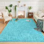 Andency 8x10 Area Rugs for Living Room, Blue Non-Slip Fluffy Soft Large Shag Bedroom Carpet, Big Indoor Thick Nursery Rug for Kids Dorm Home Decor Aesthetic