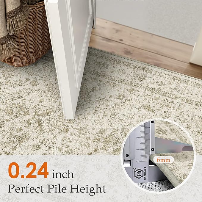 Taupe 6x9 Area Rug Vintage Washable Living Room Carpet Non Slip Bedroom Indoor Office Low Pile Large Traditional Distressed Retro Accent Rug for Dining Room Bathroom Kitchen