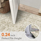 Taupe 6x9 Area Rug Vintage Washable Living Room Carpet Non Slip Bedroom Indoor Office Low Pile Large Traditional Distressed Retro Accent Rug for Dining Room Bathroom Kitchen