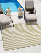 Unique Loom Outdoor Striped Collection Area Rug - Striped (7' 10" Square Green/Ivory)