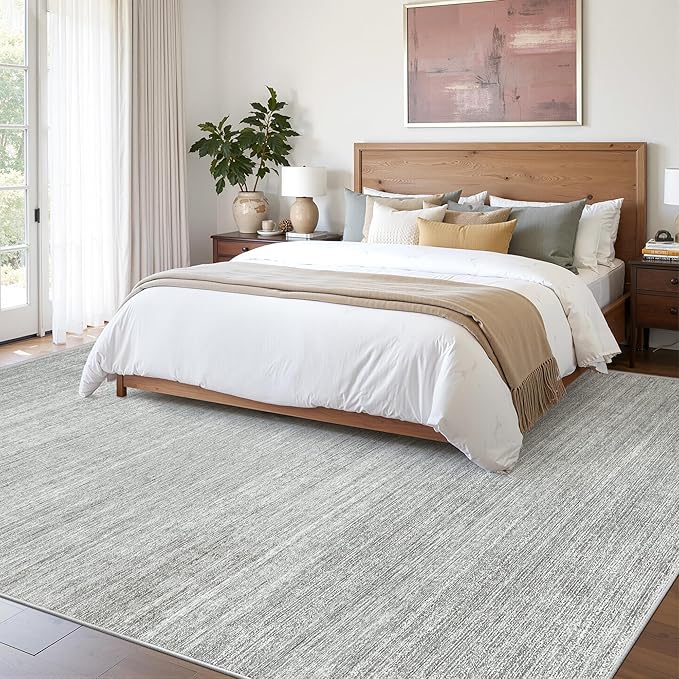 Art&Tuft Washable Rugs 8x10, Area Rugs for Living Room - Non Slip and Stain Resistant Soft Thin Low Pile 8x10 Rug for Bedroom, Dining Room, Kitchen, Office, Grey