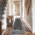 Rugshop Southwestern Black and White Tribal Area Rug – Geometric Diamond Pattern Carpet for Living Room, Bedroom, or Entryway – Boho Rustic Soft Floor Decor 2' 3" x 12' Runner Black
