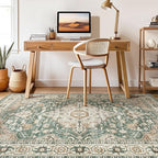 Green Rug Living Room Rugs: 7x10 Washable Boho Large Vintage Soft Stain Resistant Farmhouse Oriental Non Slip Indoor Floor Carpet for Bedroom Nursery Kids Playroom Office Dining Room Home Decor