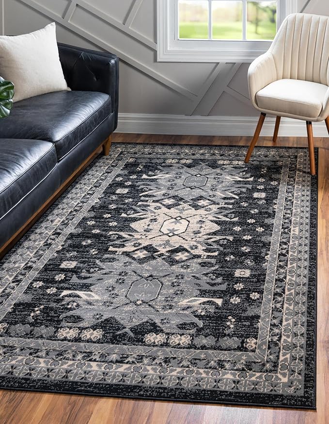 Unique Loom Taftan Collection Border Geometric Tribal Inspired Design Area Rug (2' 2 x 3' 0 Rectangular, Black/ Gray)